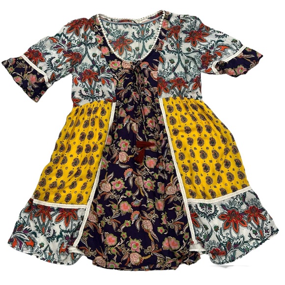 Anthropologie Lilka Patchwork Paisley Boho Trapeze Babydoll Mini Dress - Picture 4 of 10